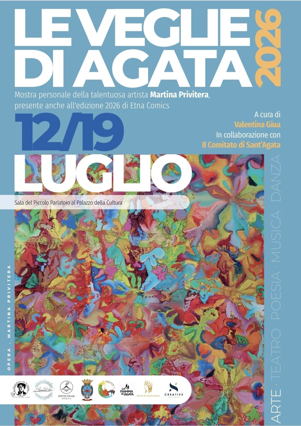 Martina Privitera espone le opere della mostra "Le Veglie di Agata" nella Sala del Piccolo Parlatoio del Palazzo della Cultura di Catania