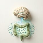 Illustrazione del rapporto tra microbiota intestinale, intestino e cervello nella ricerca sulla malattia di Alzheimer.