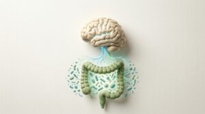 Illustrazione del rapporto tra microbiota intestinale, intestino e cervello nella ricerca sulla malattia di Alzheimer.